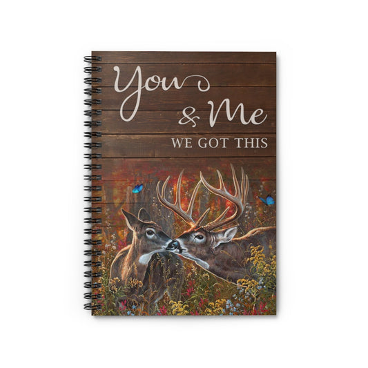 Spiral Notebook Wall Paintings Gifts for Family Couple White Tailed Deer and Butterfly You Me We Got This Best Gift Unisex, Awesome Birthday Perfect Happy Birthday Gift Ruled Line