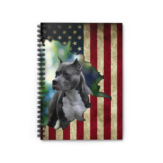 Spiral Notebook - Ruled Line Unique Pitbull American Flag For Birthday Xmas - Independence Day Pitbull American Flag Stationery Gift