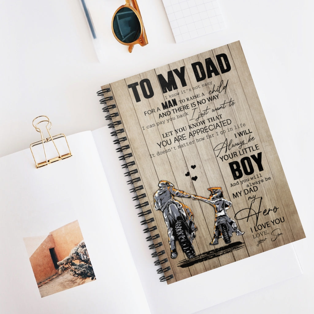 Spiral Notebook Funny Dirt Bike Son To My Dad Gifts - Dirt Bike Son To My Dad You Will Always Be Dad My Hero Portrait  Ruled Line