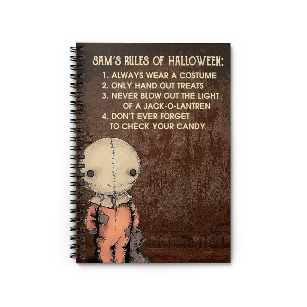 Spiral Notebook - Ruled Line Halloween, SAMS Rules of Halloween, Trick Or Treat Movie Poster, Sam Trick 'R Treat Gifts for Him On Birthday, Halloween