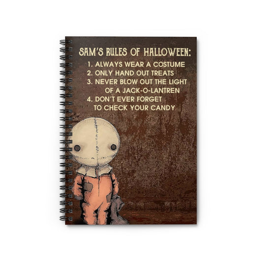 Spiral Notebook - Ruled Line Halloween, SAMS Rules of Halloween, Trick Or Treat Movie Poster, Sam Trick 'R Treat Gifts for Him On Birthday, Halloween