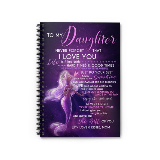 Spiral Notebook Personalized to My Daughter Love from Mom Mermaid- Fleece Blankets- Gifts for Daughter Gifts for Men, Women On Christmas, Birthday, Holiday Ruled Line