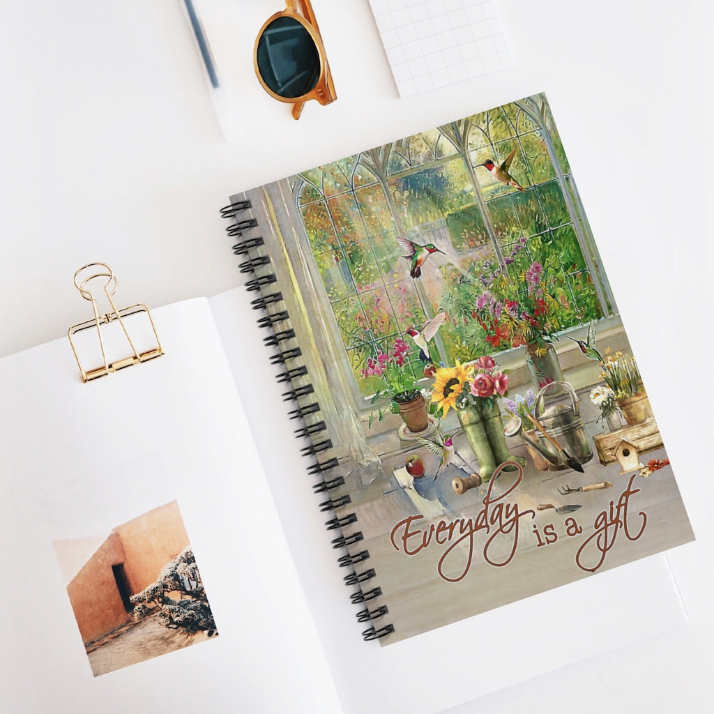 Spiral Notebook Hummingbird Everyday Is A Gift Gardening Vertical Poster Inspirational to My Family Friend Gift Unisex Personalized Notebook