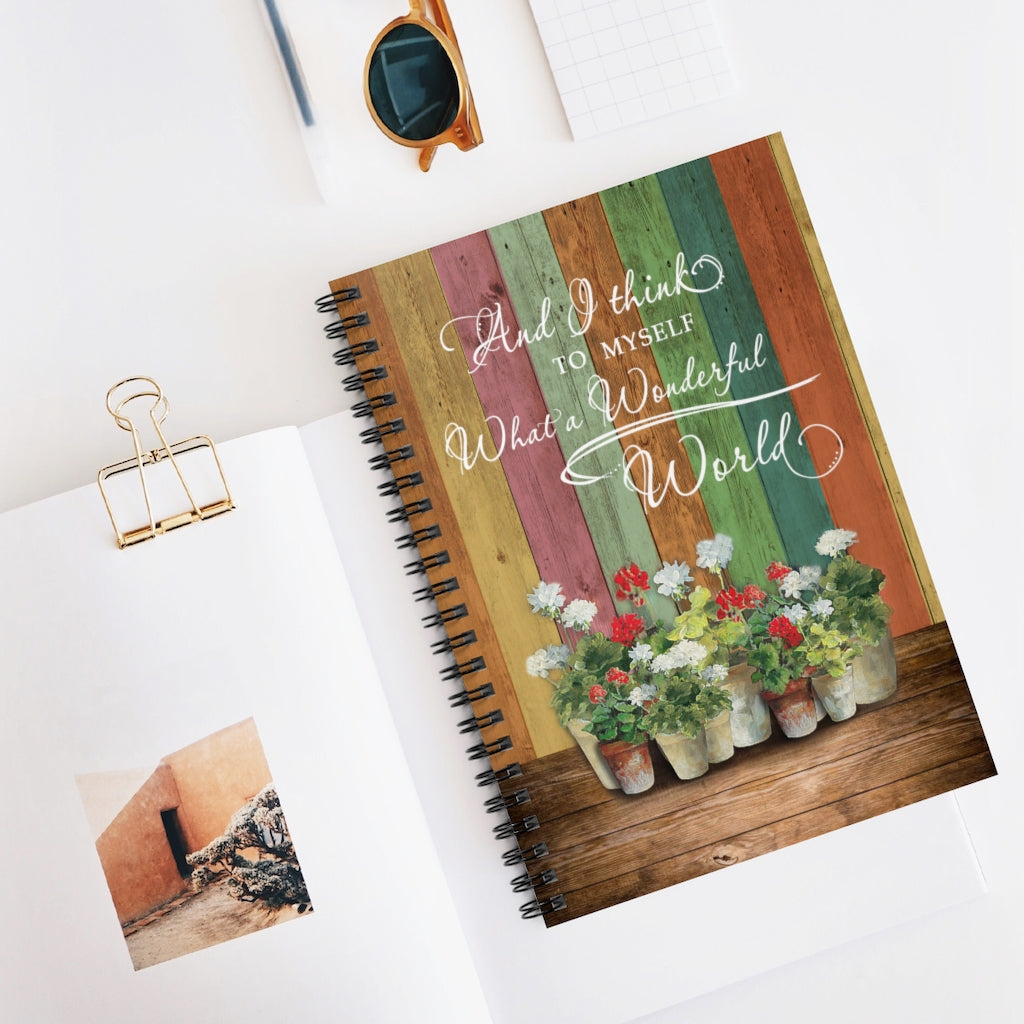 Sophia - Present Hippie Floral Wonderful World Gift for Mother Father- Hippie Floral And I Think To Myself What A Wonderful World Portrait Spiral Notebook