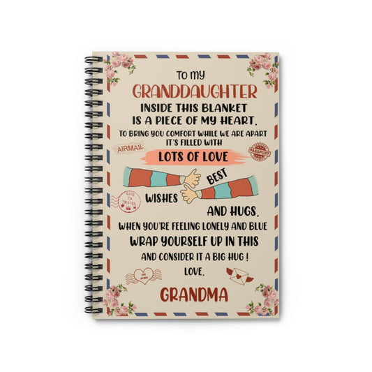 Spiral Notebook Fleece Blanket -to My Granddaughter Fleece Blanket-Best Wishes and Hug Gift for Granddaughter Kid Ruled Line