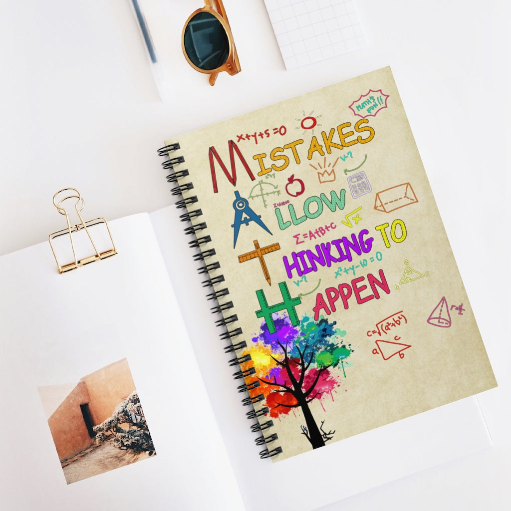 Spiral Notebook - Birthday Gifts Decorative Wall Murals Jobs Teachers Mistakes Allow Thinking to Happen Family Friend Gift Unisex, Awesome Ruled Line