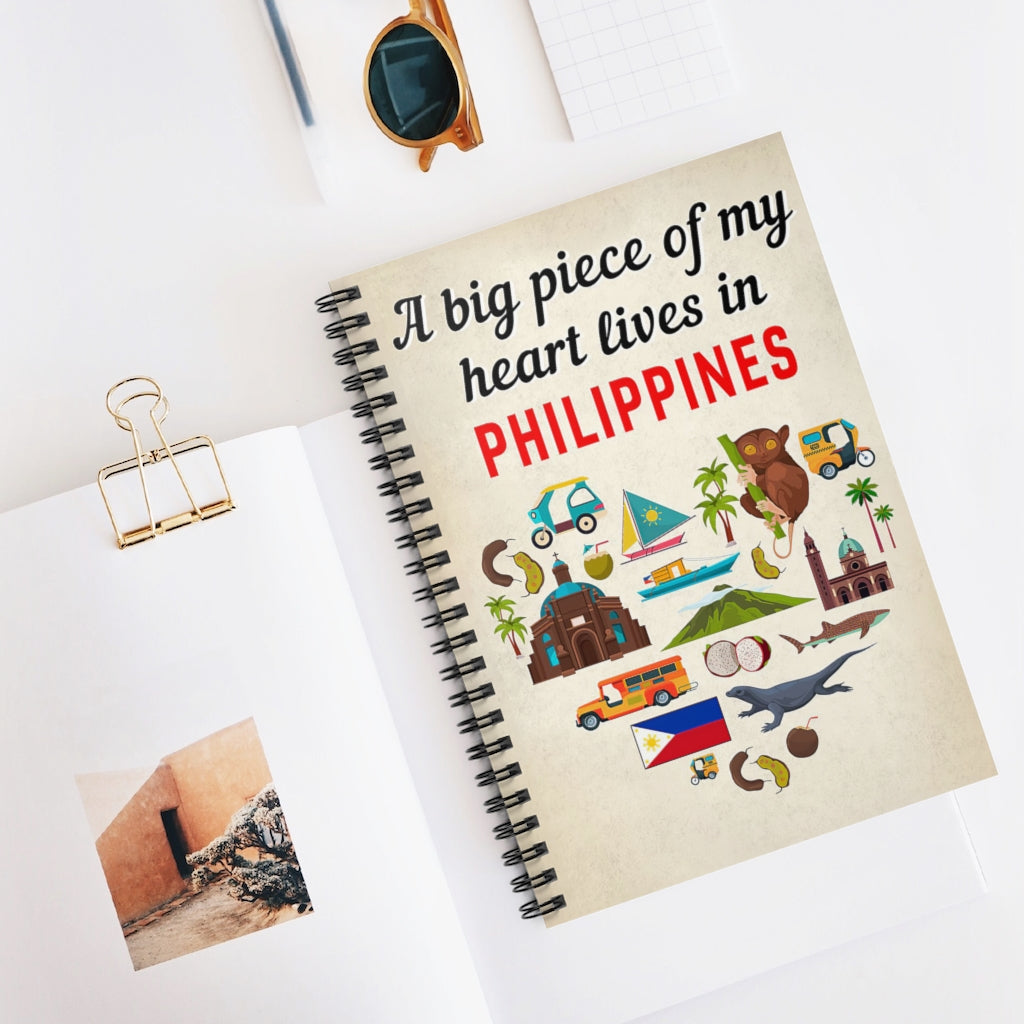 Spiral Notebook - Ruled Line A Big Piece Of My Heart Lives In Philippines Mum Gift Perfect for Office Home School Business Writing & Note Taking