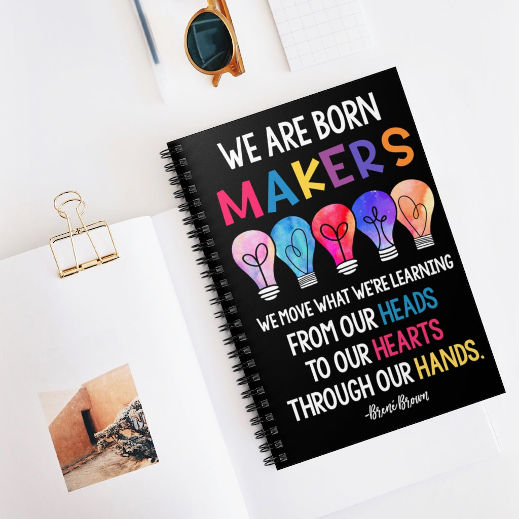 Spiral Notebook Ice Cream 3D Store We are Born Makers Colorful Bulb Quote Breen Brown Vertical Funny for Makers Gift On Birthday Inspirational