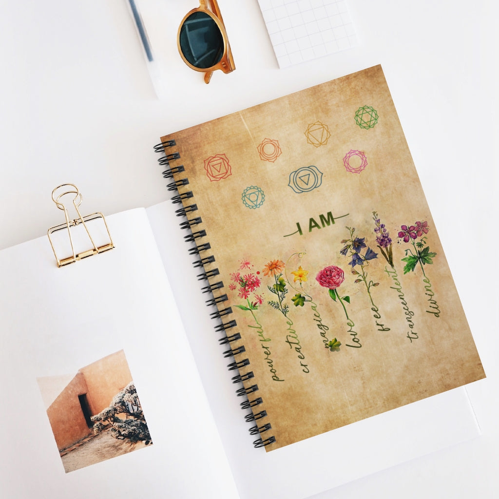 Spiral Notebook - Ruled Line Gifts Yoga for Peace of Mind Yoga I Am Powerful Flower Art Print Family Friend Gift Unisex, Wedding, Anniversary, Awesome Birthday Perfect