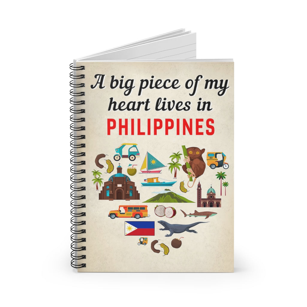 Spiral Notebook - Ruled Line A Big Piece Of My Heart Lives In Philippines Mum Gift Perfect for Office Home School Business Writing & Note Taking