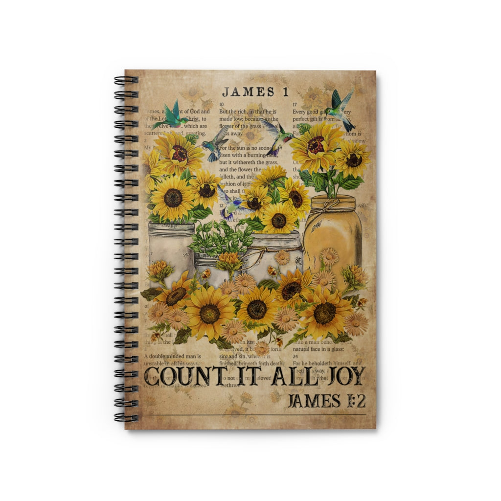 Spiral Notebook - Ruled Line Catchphrase Count it all joy Hummingbird Personalized Notebook Spiral Bound Notebook 6x8 for Writing Mum Gift