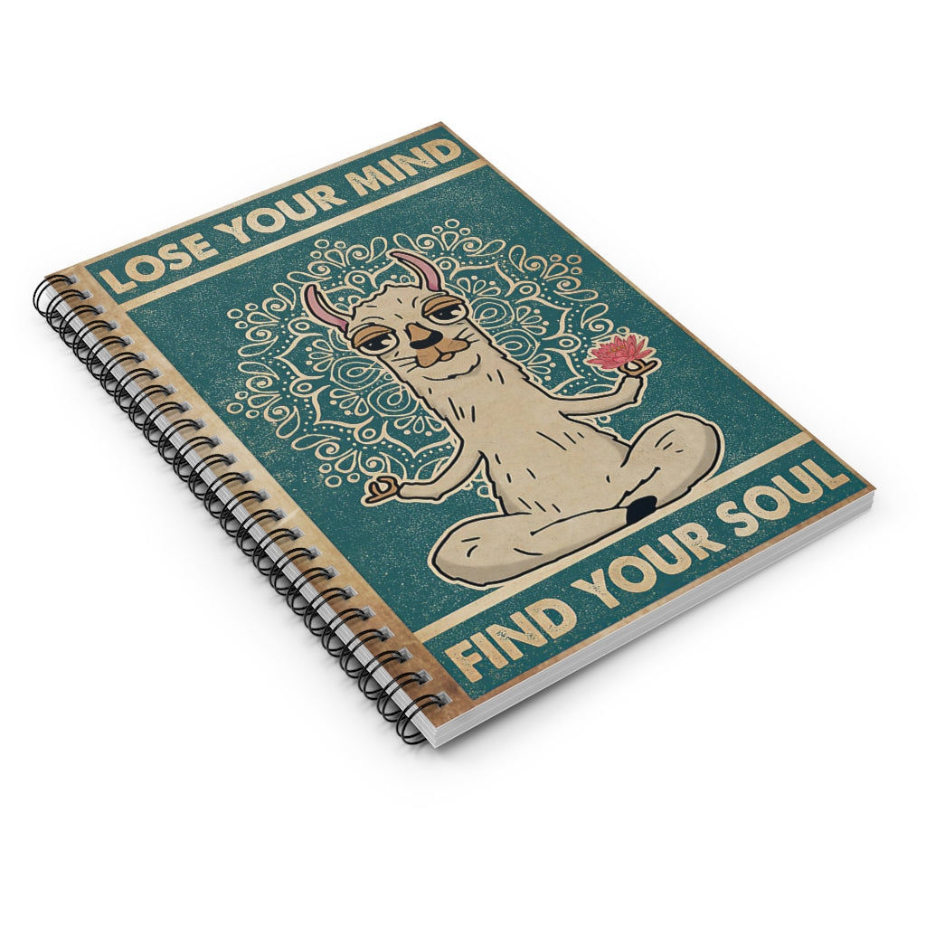 Spiral Notebook Retro Find My Soul Girl Llama Yoga For Office, Students, School Supplies Writing Notebook 118 Pages