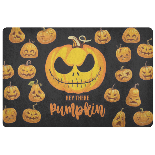 Front Door Mat Halloween Hey There Pumpkin Doormat Welcome Mat Horror Character Doormat Rubber Non Slip Backing Doormat for Outdoor Indoor Uses
