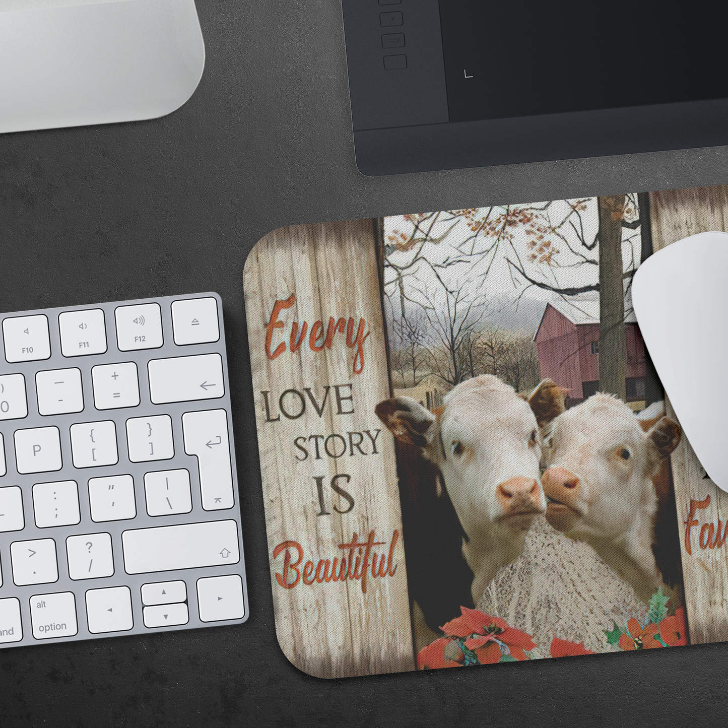 Non-Slip Mouse Pad Meaningful Graphic Design -Every Love Story is Beautiful Hereford Cows- Accessory for Laptop Computer Small Size 9x7.5 inch