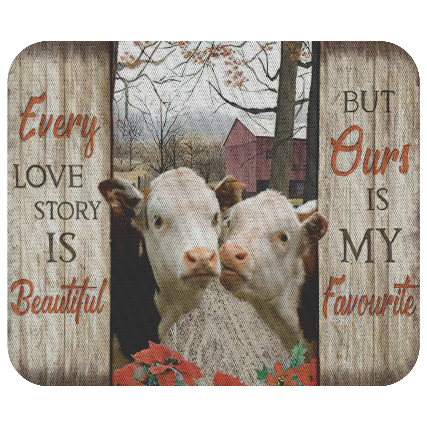 Non-Slip Mouse Pad Meaningful Graphic Design -Every Love Story is Beautiful Hereford Cows- Accessory for Laptop Computer Small Size 9x7.5 inch