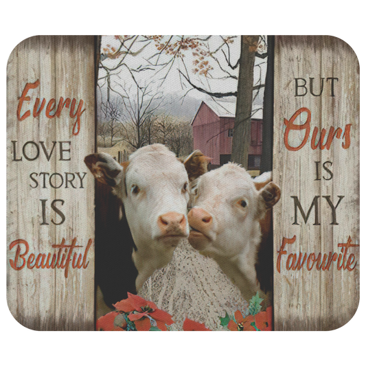 Non-Slip Mouse Pad Meaningful Graphic Design -Every Love Story is Beautiful Hereford Cows- Accessory for Laptop Computer Small Size 9x7.5 inch