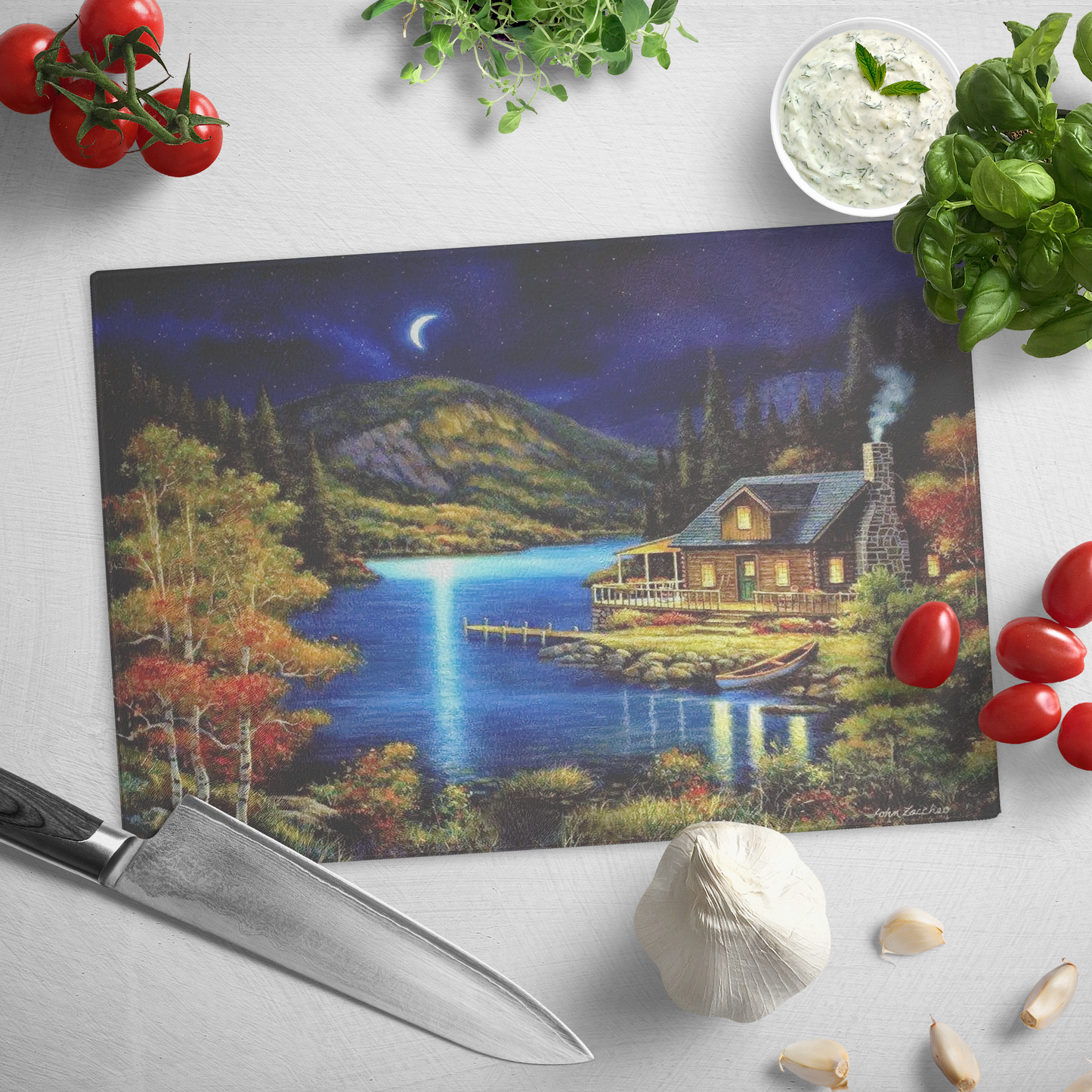 Moonlit Cabin Glass Large Glass Chopping Board - Size 11"x8"x1/4"(LxWxH)