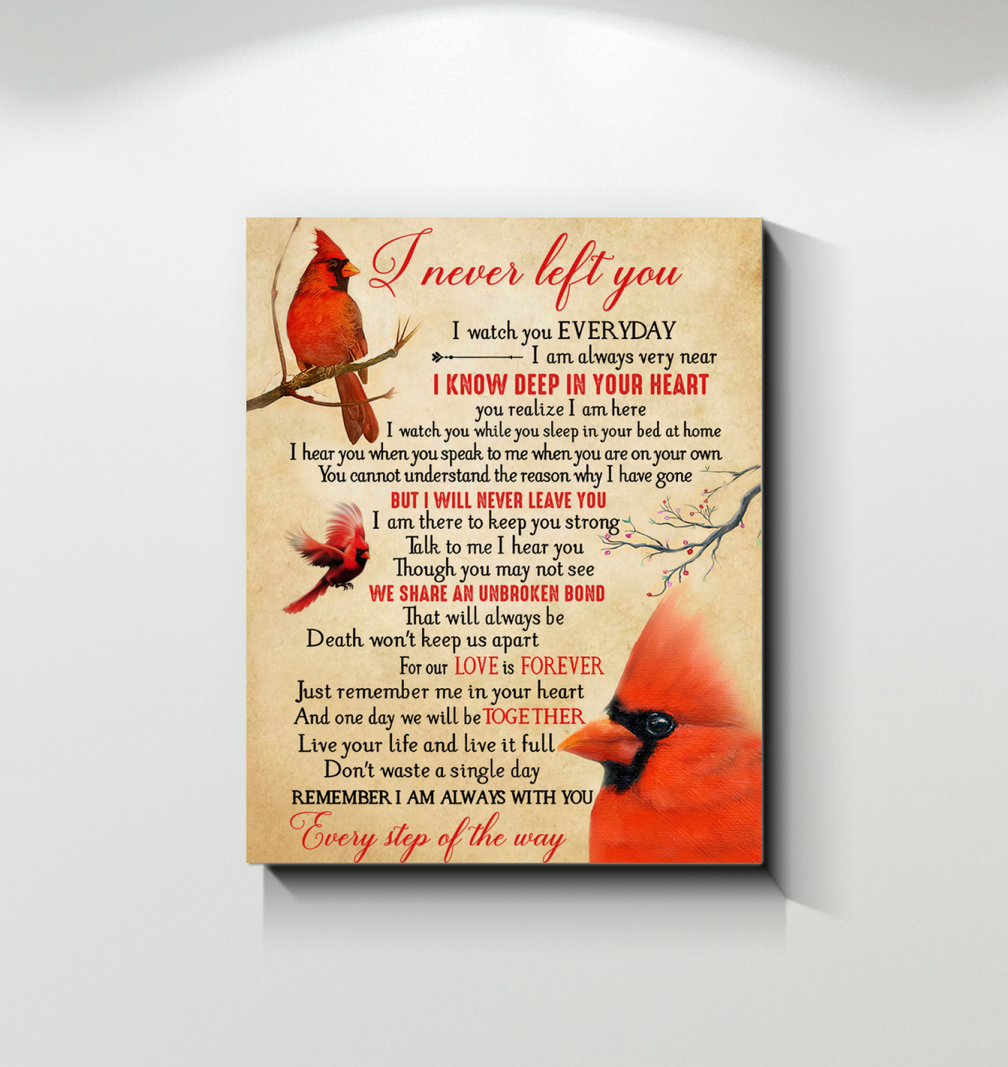I Never Left You Wall Art Canvas| Cardinal bird, Hummingbird, Dandelion Flower| Memorial Gifts for Loss of Husband, Wife| Sympathy Gifts for Family, M