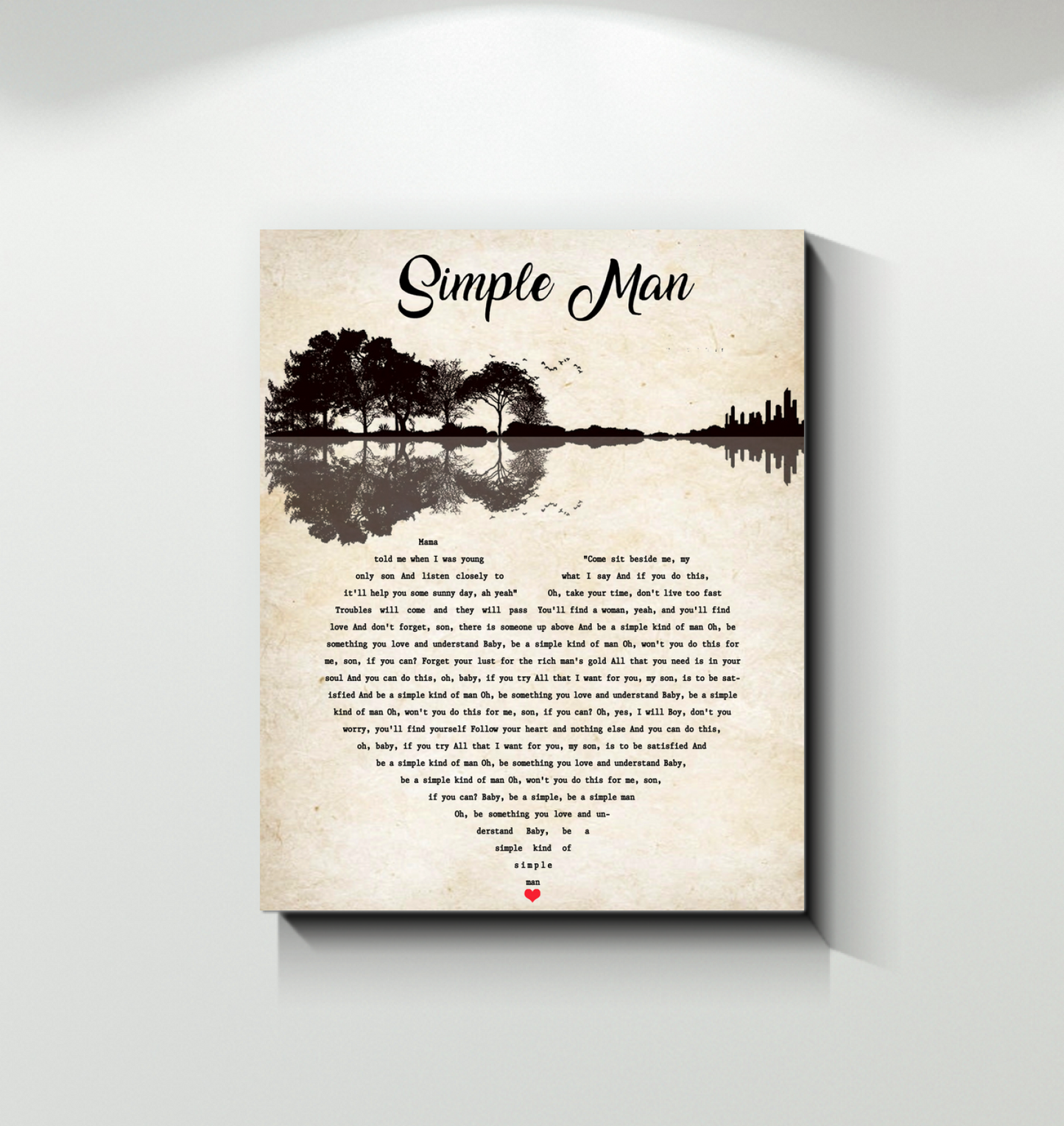 Gift posster Decor Lynyrd Skynyrd Simple Man Guitar Heart Lyric Art Poster (Canvas Framed, 16x20)