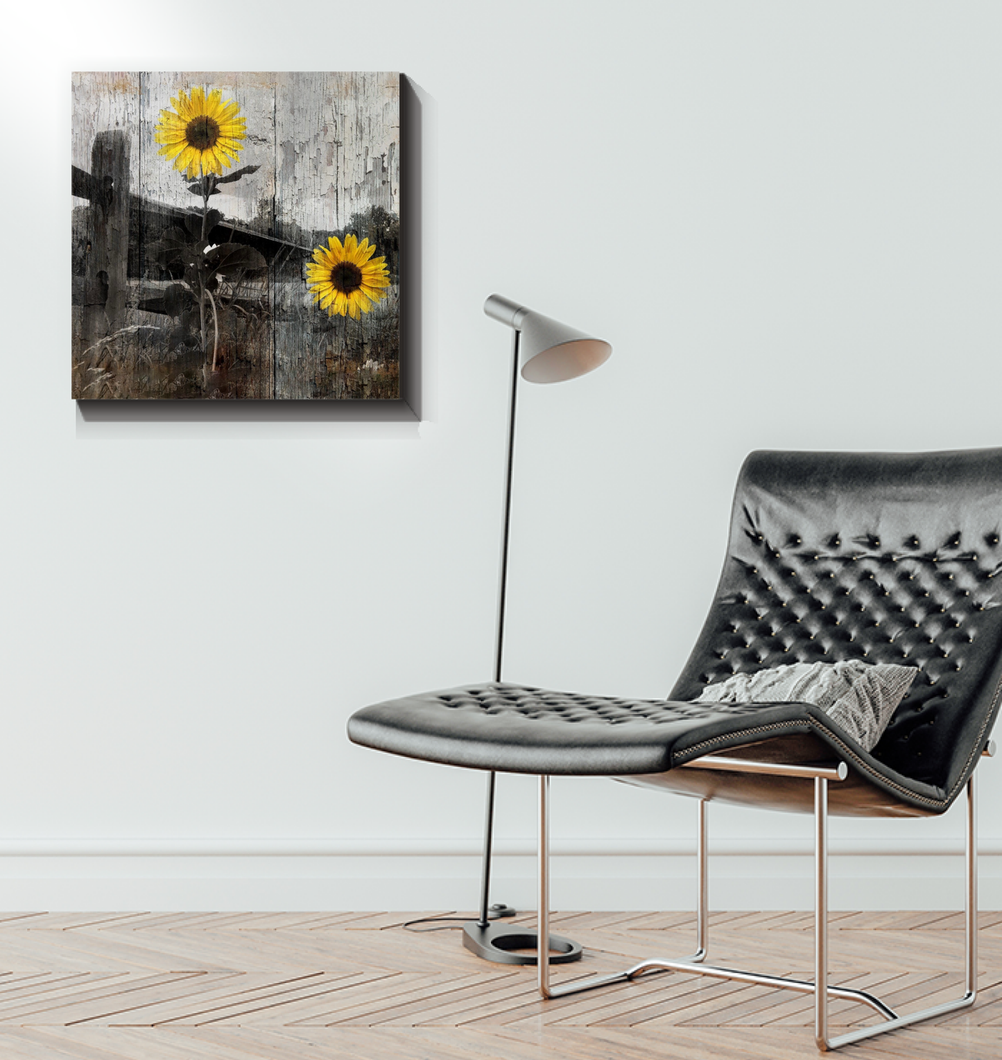 BEEPBOOP Retro Sunflower Decor, Country Farmhouse Landscape Canvas Wall Art Prints Room Decor for Home Office Apartment Wall Decor Unframed Poster Wall Decoration Ready to Hang (16X16 in)