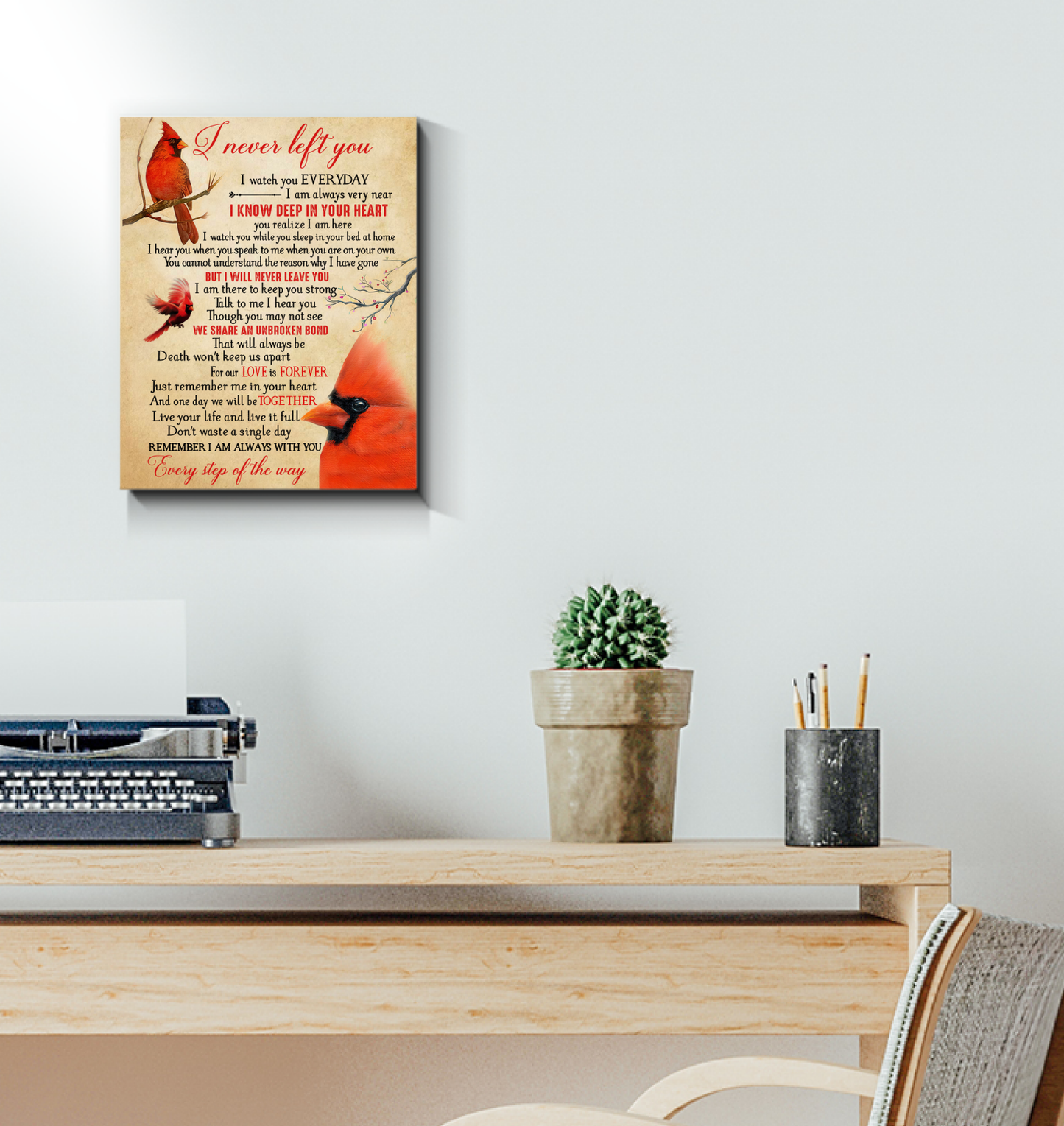 I Never Left You Wall Art Canvas| Cardinal bird, Hummingbird, Dandelion Flower| Memorial Gifts for Loss of Husband, Wife| Sympathy Gifts for Family, M
