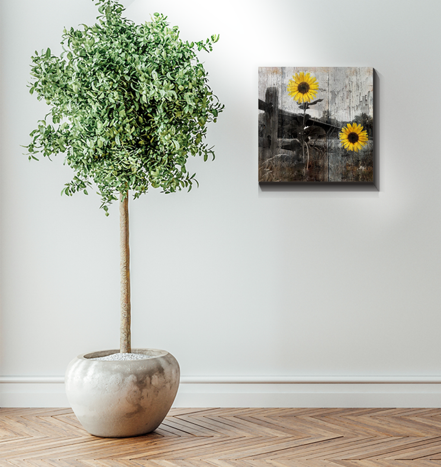 BEEPBOOP Retro Sunflower Decor, Country Farmhouse Landscape Canvas Wall Art Prints Room Decor for Home Office Apartment Wall Decor Unframed Poster Wall Decoration Ready to Hang (16X16 in)