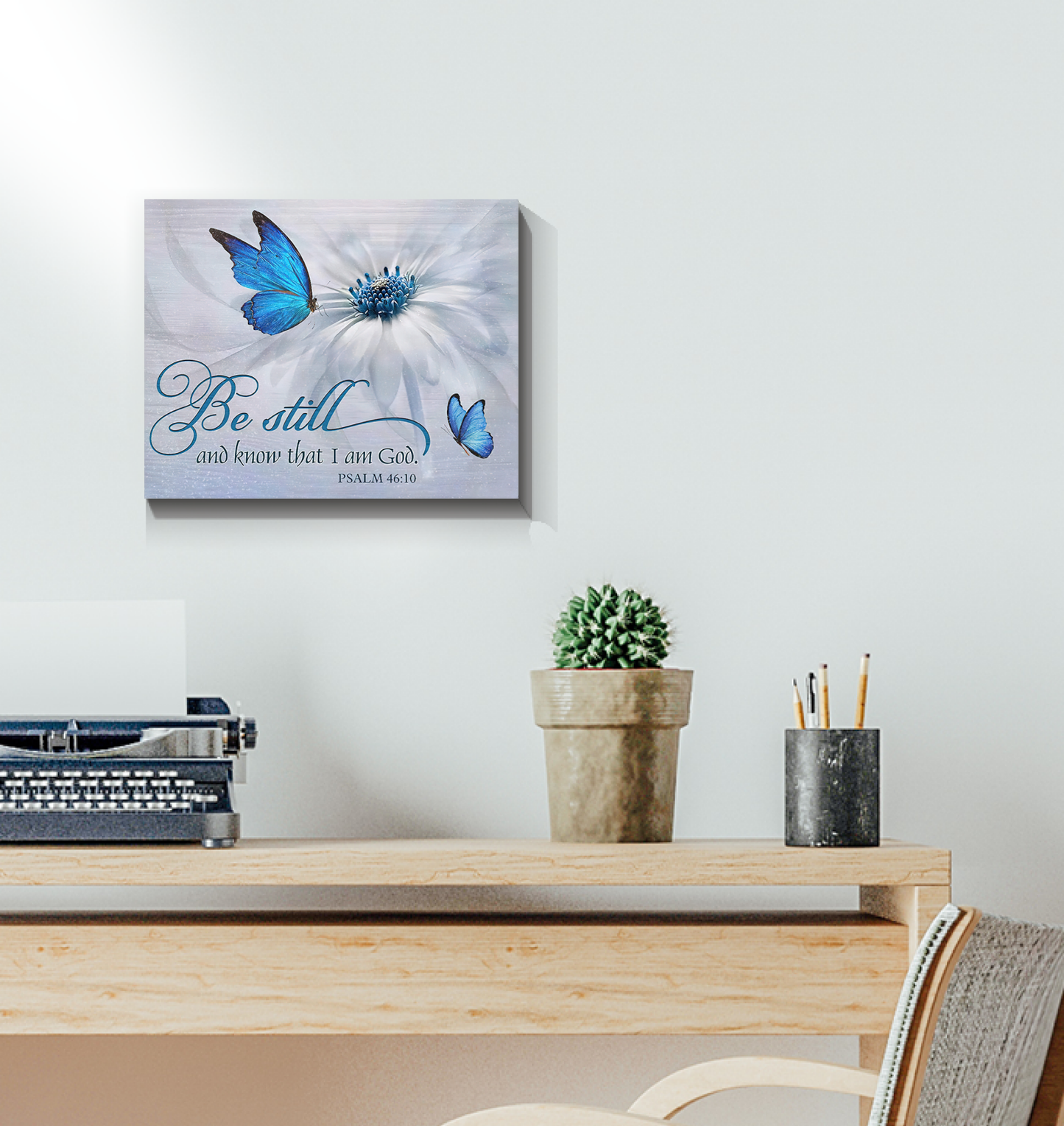 Butterfly Be Still and Know That I Am God Wall Decor Poster (Canvas Framed, 14x11)