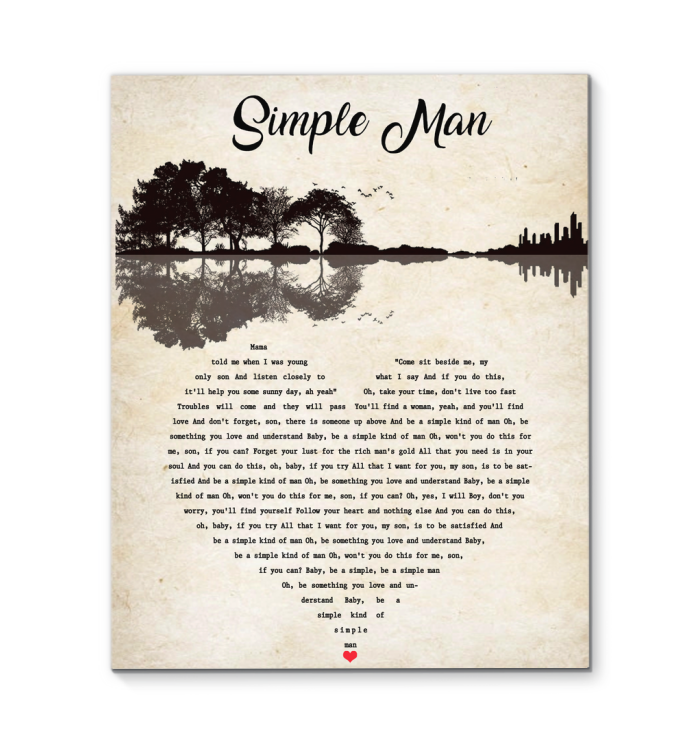 Gift posster Decor Lynyrd Skynyrd Simple Man Guitar Heart Lyric Art Poster (Canvas Framed, 16x20)