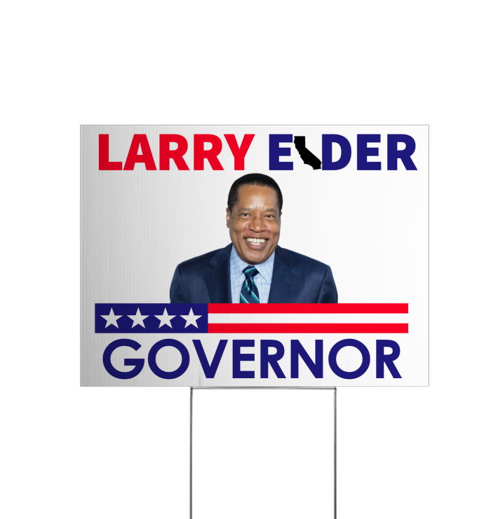 Larry Elder for California Governor Yard Sign 24 x 18 - Coroplast Visible Text Long Lasting Red White & Blue Yard Sign with Metal H-Stake (24x18, Double Sided)
