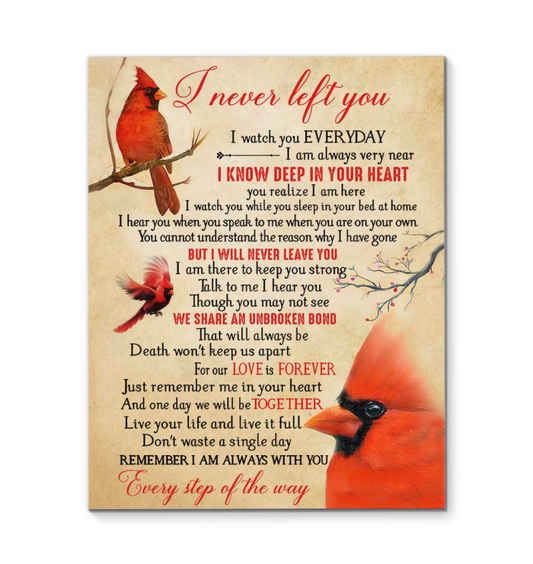 I Never Left You Wall Art Canvas| Cardinal bird, Hummingbird, Dandelion Flower| Memorial Gifts for Loss of Husband, Wife| Sympathy Gifts for Family, M