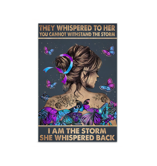 Inspirational Quote Wall Art Canvas Print They Whispered to Her You Cannot Withstand The Storm I Am The Storm Butterfly Hippie Poster (A,20x30inch Wrapped Framed)