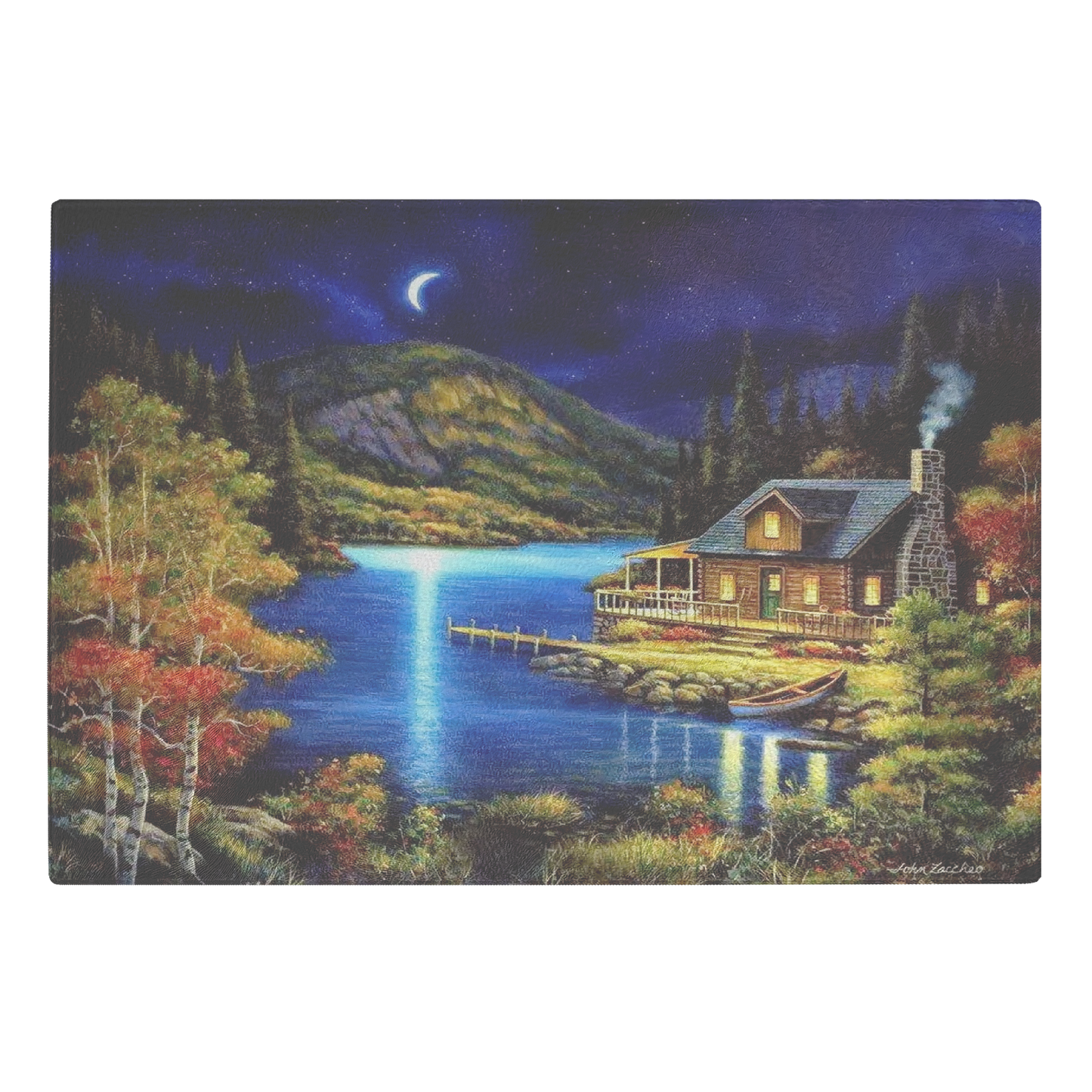 Moonlit Cabin Glass Large Glass Chopping Board - Size 11"x8"x1/4"(LxWxH)