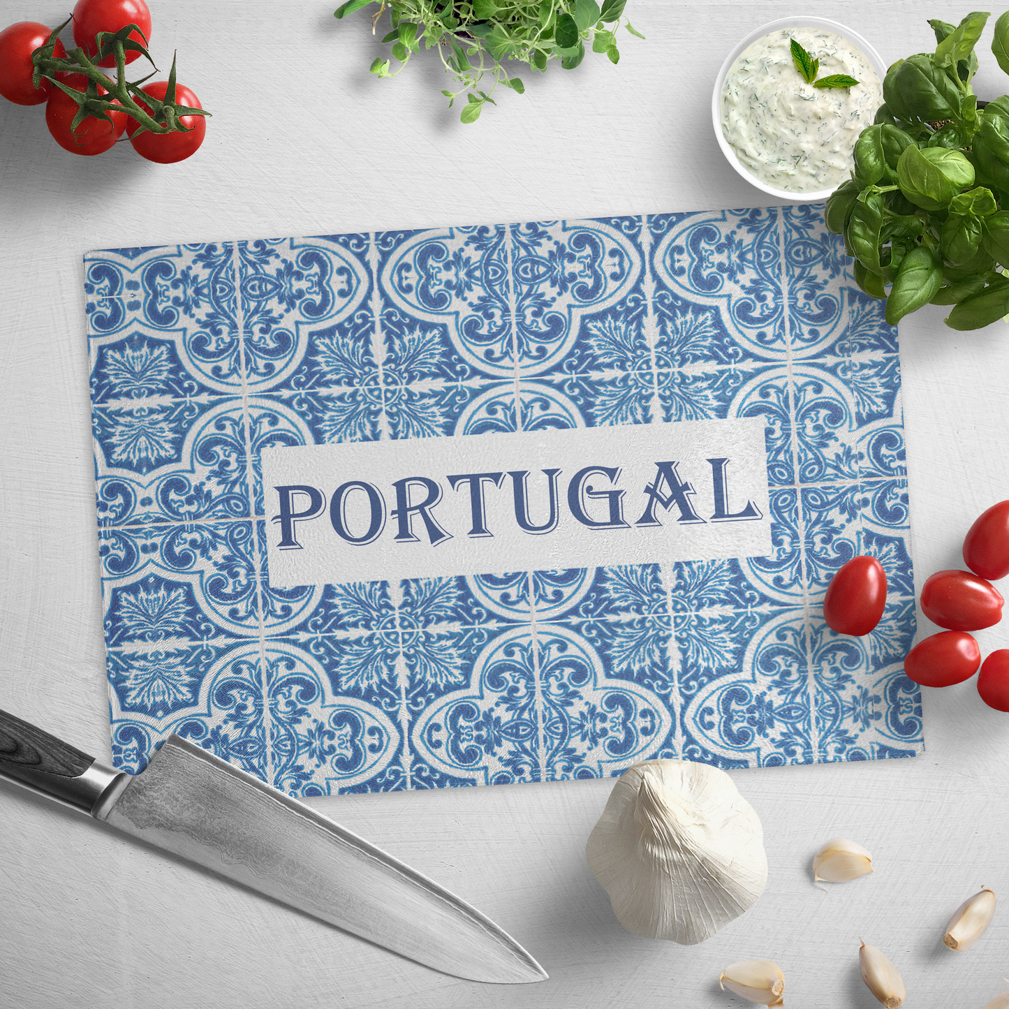 Vigifsana Portugal Blue Azulejo Glass Cutting Board, Portuguese Kitchen Decor, Gift for AVO, Mediterranean Tiles Decor, Portugal Housewarming Gifts