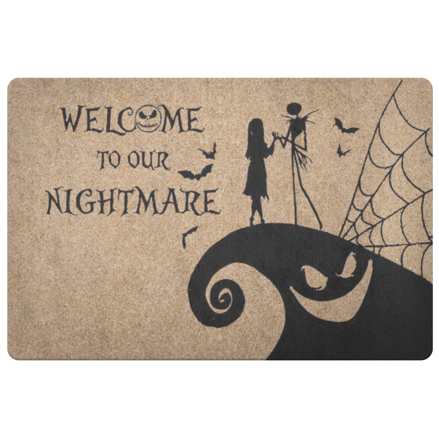 Front Door Mat Halloween Welcome to Our Nightmare Horror Movie Nightmare Before Christmas Doormat Rubber Non Slip Backing Doormat for Outdoor/Indoor Uses 26"x18"