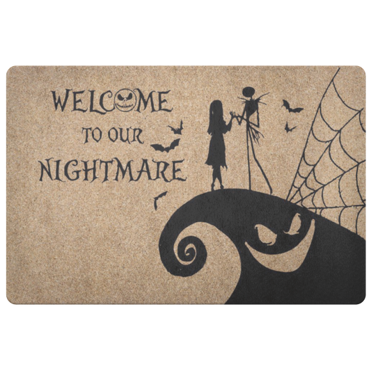 Front Door Mat Halloween Welcome to Our Nightmare Horror Movie Nightmare Before Christmas Doormat Rubber Non Slip Backing Doormat for Outdoor/Indoor Uses 26"x18"