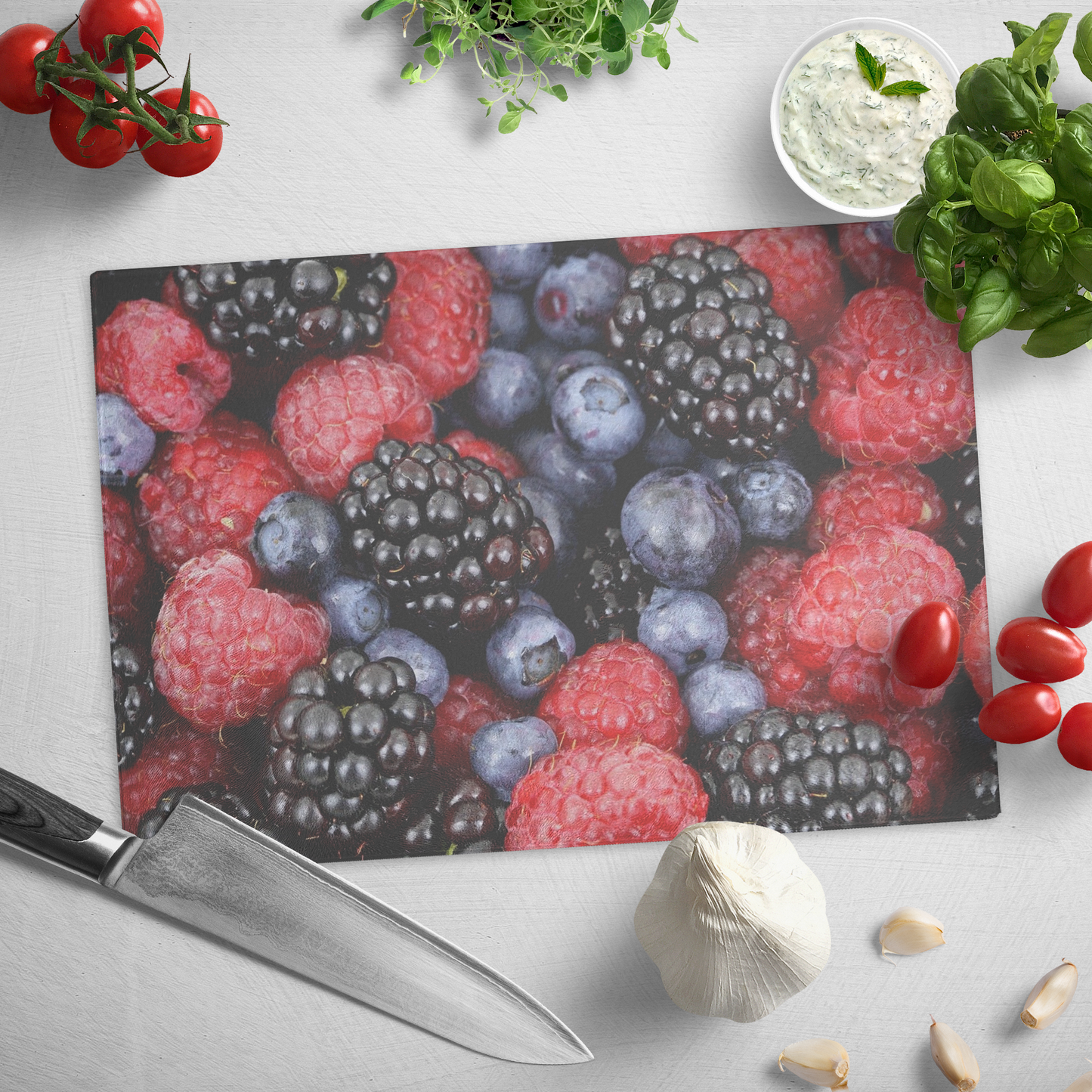 Raspberries and  blueberry