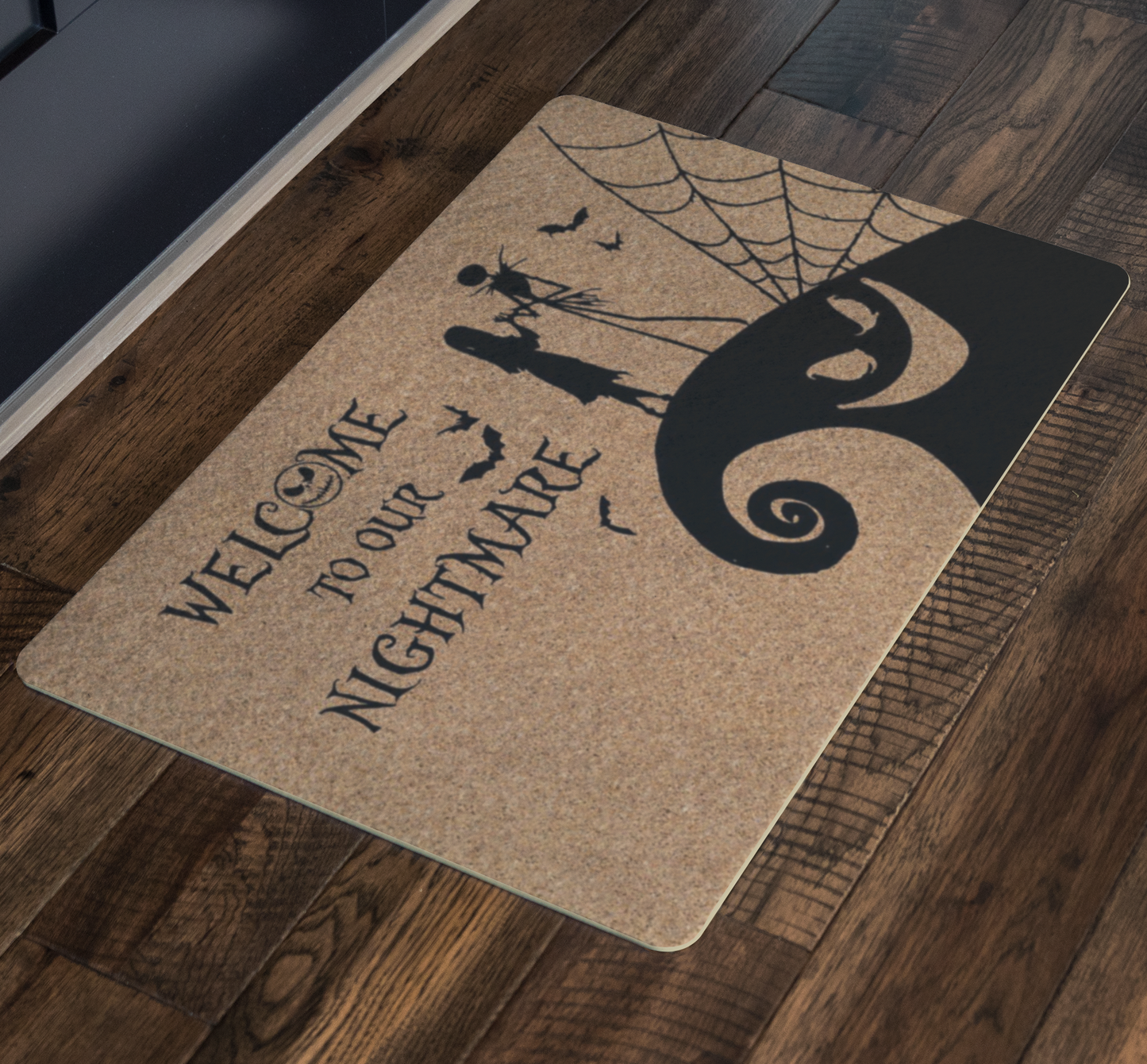 Front Door Mat Halloween Welcome to Our Nightmare Horror Movie Nightmare Before Christmas Doormat Rubber Non Slip Backing Doormat for Outdoor/Indoor Uses 26"x18"
