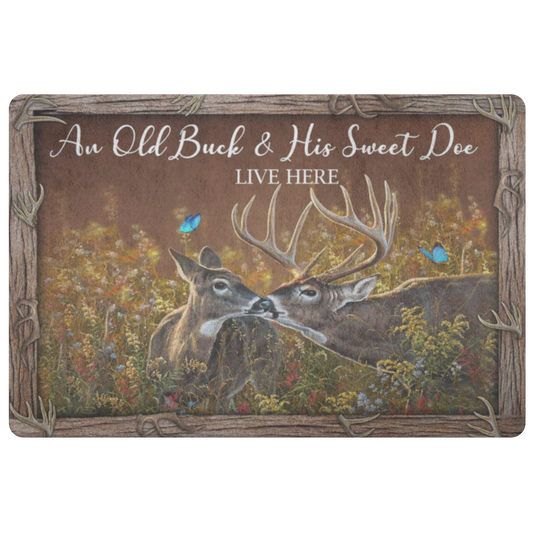 Hunting Doormat Customized Name an Old Buck and His Sweet Doe Live Here Personalized Doormat Rug Housewarming Gift Family Welcome Mat