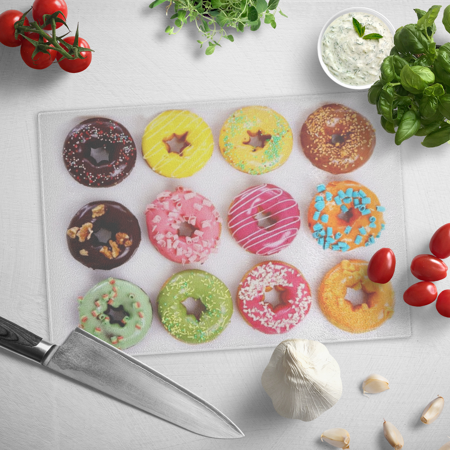 Donut Glass chopping board doughnut - Size 11"x8"x1/4"(LxWxH)