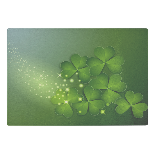 Irish kitchen decor, St. Patrick's Day glass cutting board, Shamrock decoration, Office reception desk decor, Green Irish entryway decor - Size 11"x8"x1/4"(LxWxH)